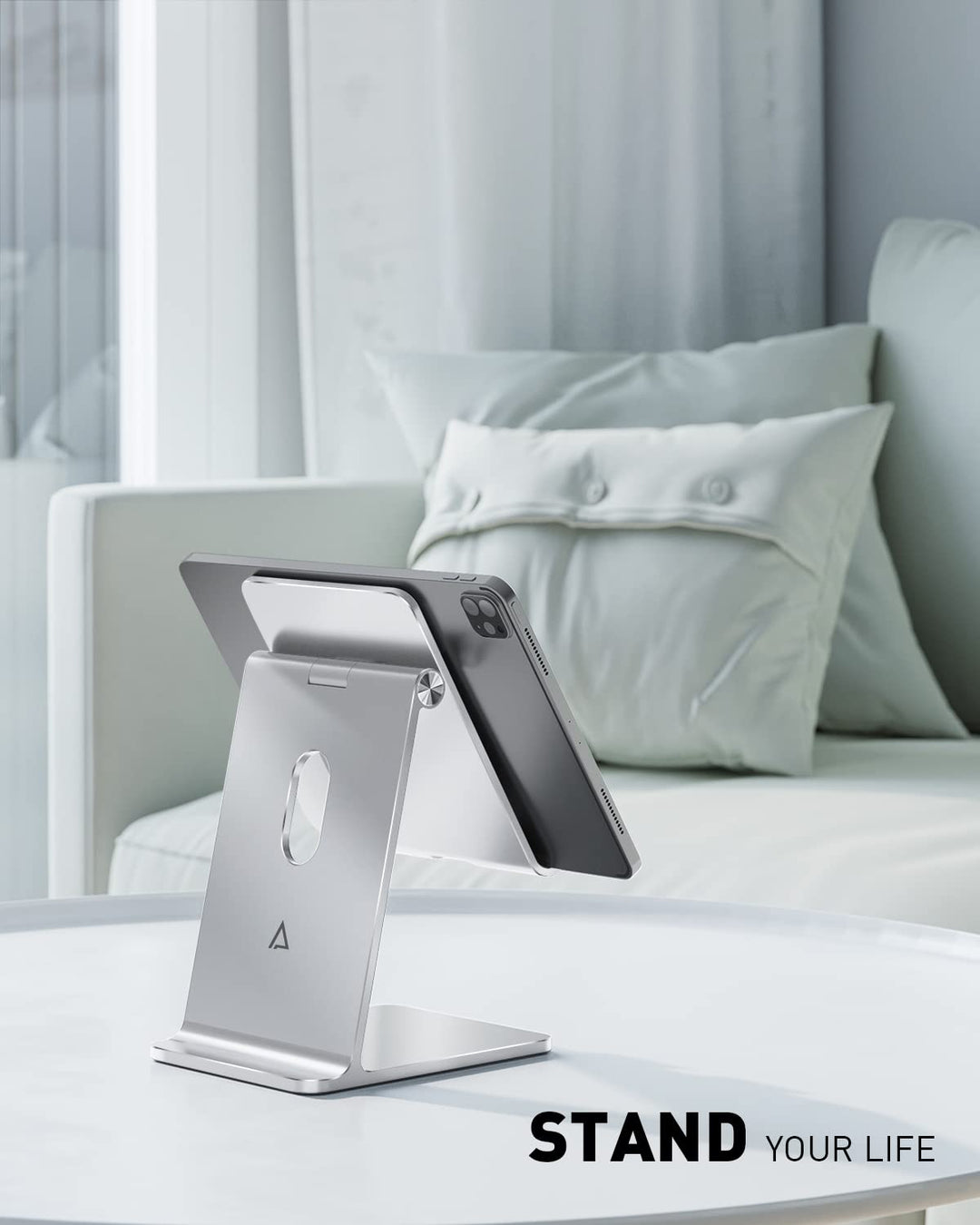 Adjustable Tablet Stand Holder, Sleek Looks Tablet Desktop Stand Dock Constructed from Aluminum - Compatible with iPad Air iPad Pro/iPad Mini [4.7-13], iPhone 15, Galaxy Tab S8, Grey