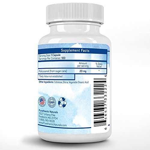 Policosanol 20mg | Supports Cardiovascular &amp; Cholesterol Health* | Free Radical &amp; Antioxidant Protection* | from Pure Sugar Cane with No Unnecessary Fillers | 100 Veg Capsules