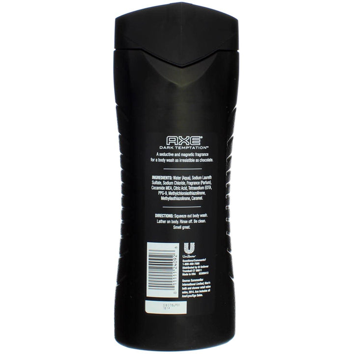 AXE Body Wash 12h Refreshing Scent Dark Temptation Dark Chocolate Men's Body Wash with 100 percent Plant-Based Moisturizers 16 oz