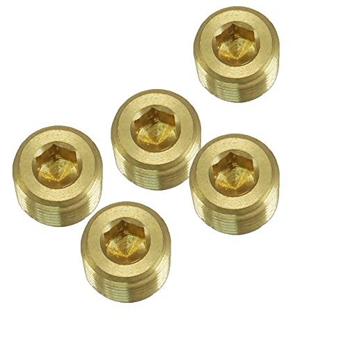 AIGO JNS Brass Pipe Fitting, Hex Counter Sunk Plug, Male Pipe (5, 1/4 Inch)