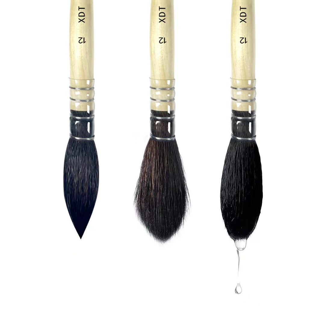 XDT#920 Round Watercolor Artist Paint Brush 3 Piece Set Medium Soft Black Goat Hair Long Handle #8#10#12, Mop Style Paint Brush for Watercolor &amp; Acrylic &amp; Oil