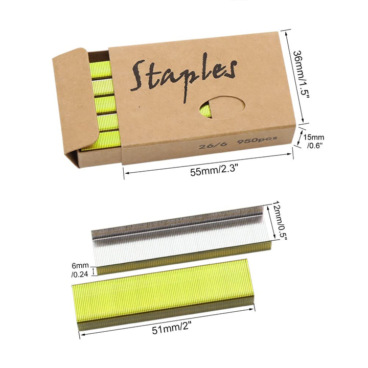 Mixed 26/6 Standard Staple Set 12mm Width 950/Box 6 Boxes/Pack 5700 Count Staples for Office School Home Stapler Stapling Refills (6 Boxes Mixed)