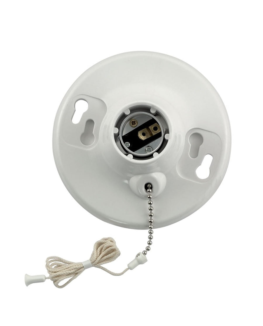8827-CW1 One-Piece Urea Outlet Box Mount, Incandescent Lampholder, Pull Chain, White