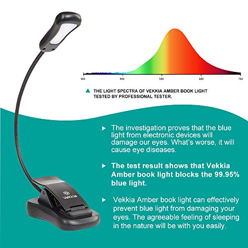 Amber Rechargeable 7 Led Eye-Care Book Light,Blue Light Blocking Reading Light,3 Levels,1600K for Strain-Free, Healthy Eyes.Up to 70 Hours Reading for Bookworms.