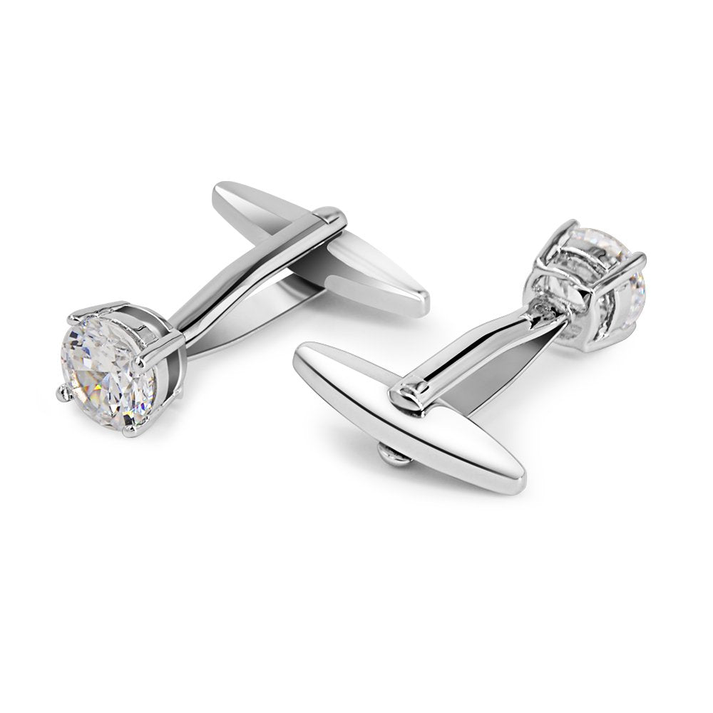 Elegant White Crystal Cufflinks Glimmering Diamond Color Cuff Links Set for Wedding Party