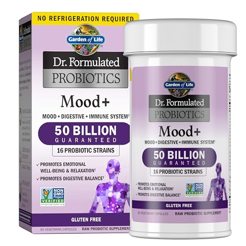 Probiotics Mood+ Dr Formulated Acidophilus Probiotic Supplement - Promotes Emotional Well-Being, Relaxation and Digestive Balance - Ashwagandha for Stress Management, 60 Veggie Caps