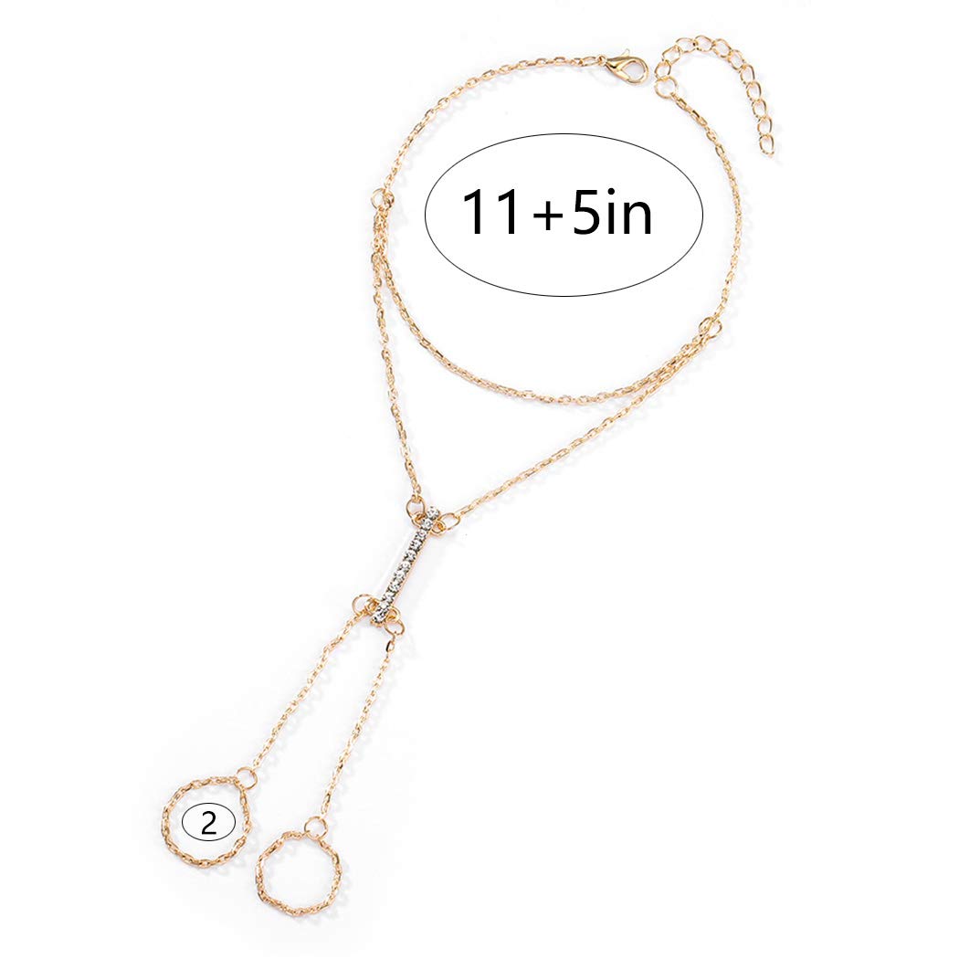 Boho Ring Anklets Gold Crystal Ankle Bracelets Summer Beach Charm Foot Jewelry Adjustable for Women (1PCS