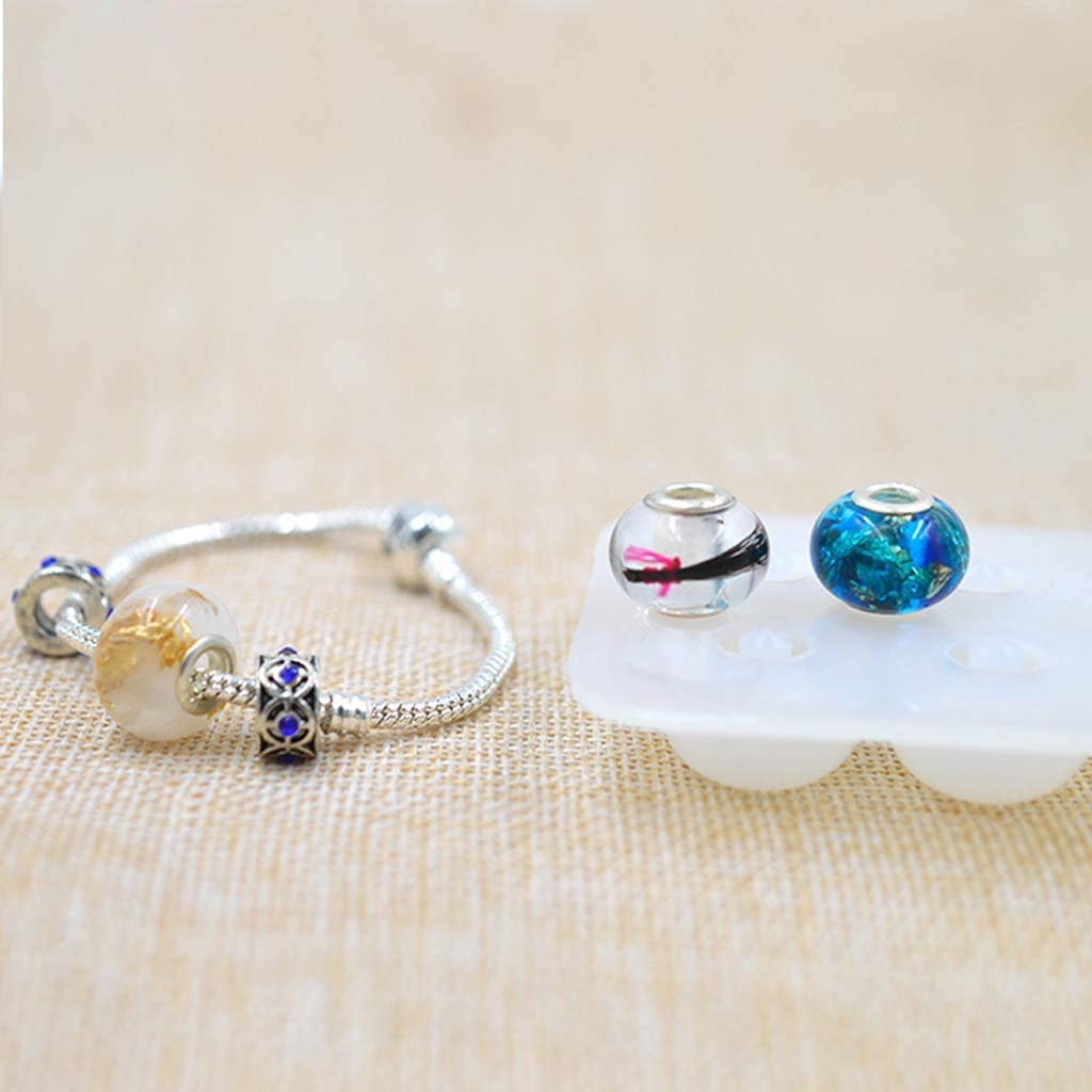 Szecl 2Pcs Jewelry Bead Resin Mold with Holes Round Sil