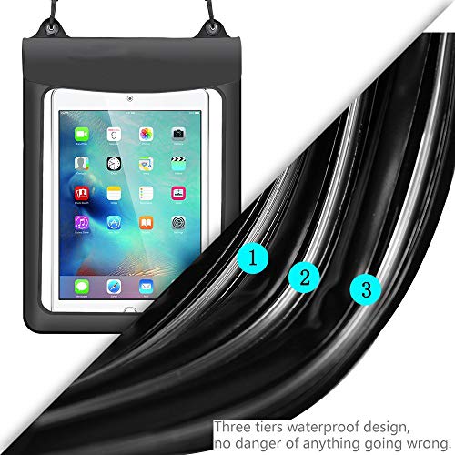 Waterproof Tablet Case Dry Bag Pouch for iPad 10.9/10.2, iPad Pro 11/12.9, iPad Air, Samsung Galaxy Tab A9+ S9 S8 S7 11 S9 FE 10.9 Tab A8 10.5, Microsoft Surface Go 3 10.5, Tablet up to 11.5,Black