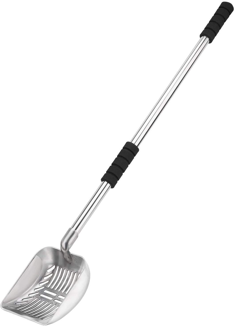 Metal Cat Litter Scoop with Deep Shovel&Long Handle,Detachable Stainless Steel Non-Stick Litter Sifter with Foam Padded Grip, No Bending Back Heavy Duty Cat Litter Scooper