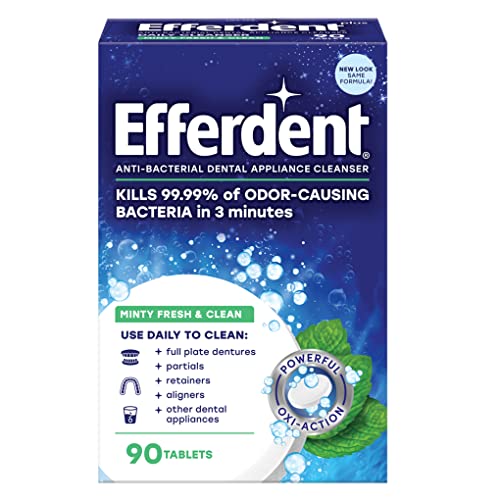 Efferdent Retainer Cleaning Tablets, Denture Cleanser Tablets for Dental Appliances, Fresh &amp; Clean, Minty Fresh, 90 Tablets