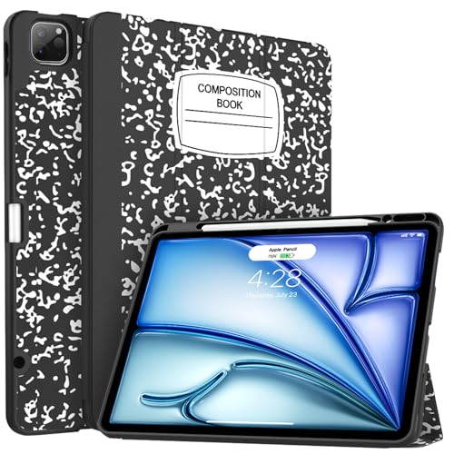 for iPad Air 13 Inch Case (M2) 2024, iPad Pro 12.9 Case 6/5th Generation with Pencil Holder(2021 2022 Release)-[Apple Pencil Charging + Auto Wake/Sleep], Soft TPU Back Cover, Book Black