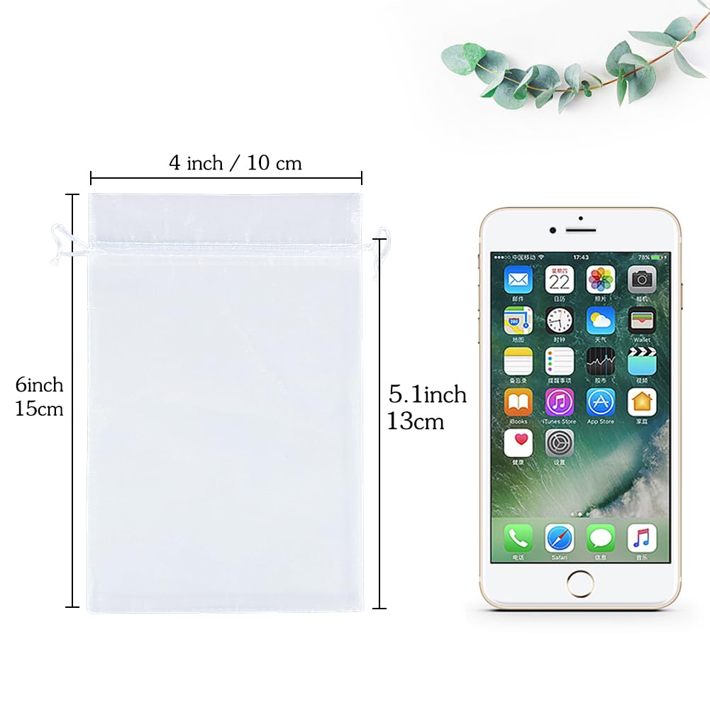 HRX Package 100pcs White Organza Bags, 4x 6 Wedding Fav