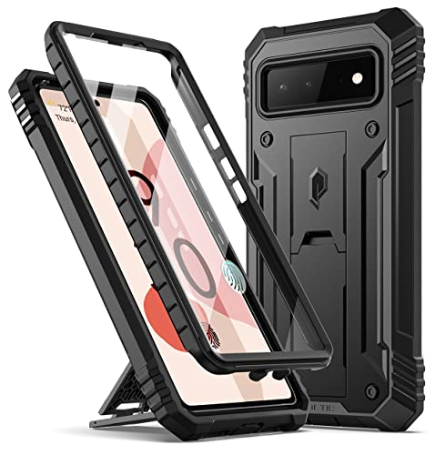 Revolution Case Compatible with Pixel 6 5G, Full Body Rugged Shockproof Protective Cover Case with Kickstand, Built-in Screen Protector Work with Fingerprint ID, Black