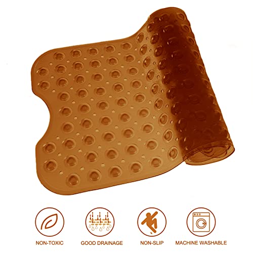 Bathtub Mats for Shower Tub Extra Long Non-Slip Bath Mat, 39 x 16 Inch Shower Mat with Drain Holes and Suction Cups, Bath Tub Mat for Bathroom with Machine Washable (Clear Brown)