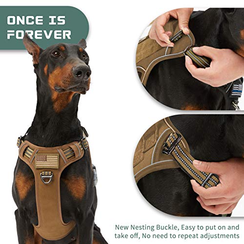 BUMBIN Tactical Dog Harness for Large Dogs No Pull, Famous TIK Tok No Pull, Fit Smart Reflective Pet Walking Harness for Training, Adjustable Dog Vest Harness with Handle Brown L