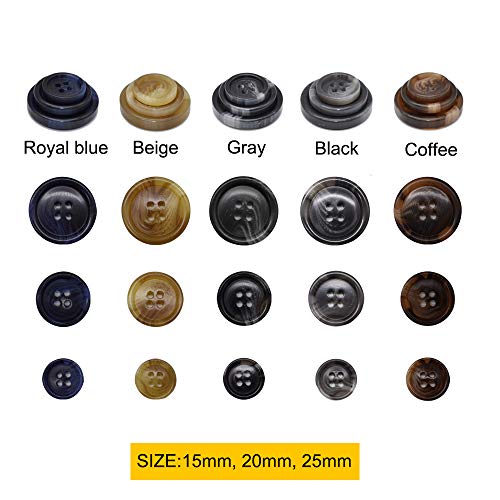 90Pcs Faux Buffalo Horn Suit Coats Buttons 5 Color 3 Size (15MM, 20MM, 25MM) for Jacket Sleeves and Pants Sport Coat Uniform (5 Color)