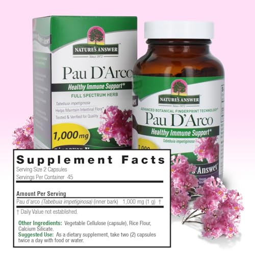 Nature&#39;s Answer PAU D&#39;Arco Inner Bark | Supports Healthy Immune System | Helps Maintain Intestinal Flora | Alcohol-Free, Gluten-Free, Kosher Certified &amp; Vegan 90ct.