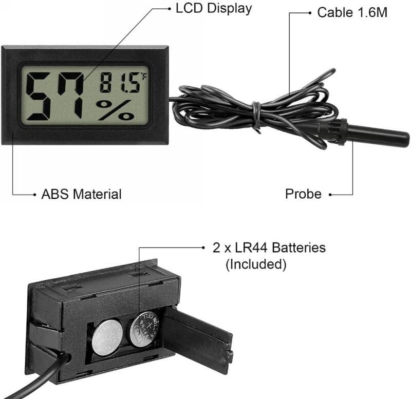Mini Digital Thermometer, Humidity Meter, Hygrometer, and Hydrometer: Digital Temperature and Humidity Monitor for Reptile Incubator Brooders, Garden, Greenhouse, Fridge, Experiment use
