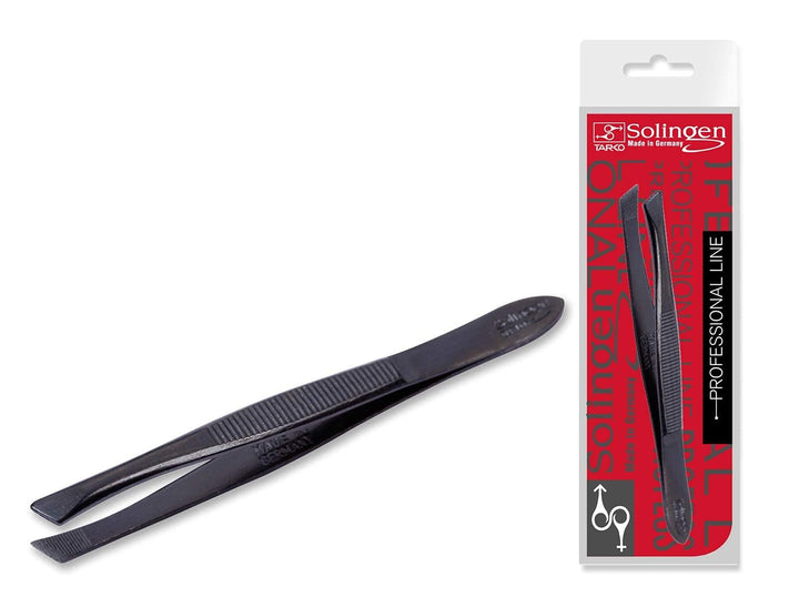 Tweezers 514 Side for Eyebrow Shaping and Facial Hair Removal | Slanted Tip | Professional Stainless Steel | Best Shaped for Eyebrows Extensions Chin Cheek Face| Made in Germany (Black)