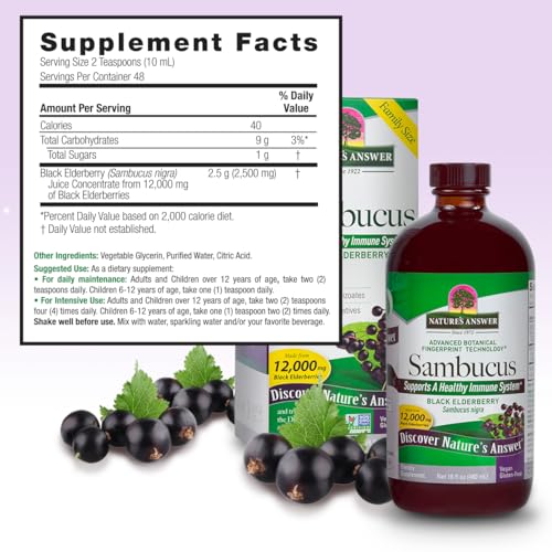 Nature&#39;s Answer Sambucus Elderberry Syrup 16 Ounce | Great Tasting Immune Support Supplement | Antioxidant, Vegan, Gluten Free, Made in USA | Single Count