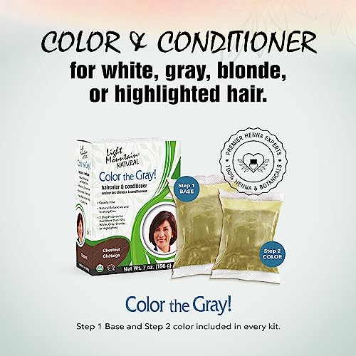 Light Mountain Henna Hair Color & Conditioner, Color the Gray - Chestnut Hair Dye for Men/Women, Chemical-Free Semi-Permanent Hair Color for White, Gray, Blonde, or Highlighted Hair, 7 Oz