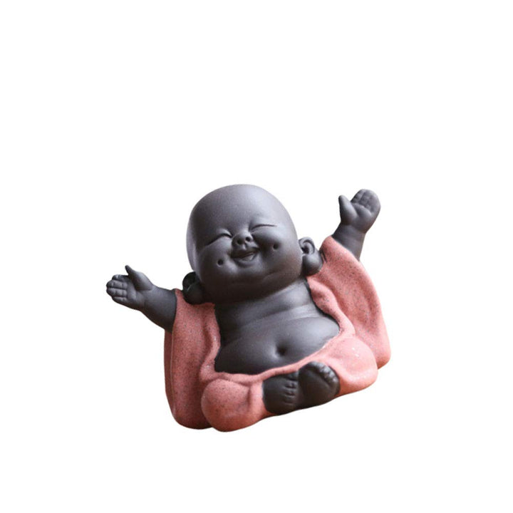 Cute Ceramic Monk Statue Figurine, Little Buddha Figurines Home Decor Creative Baby Crafts Dolls Ornaments Gift Delicate Ceramic Arts and Crafts (Pink)