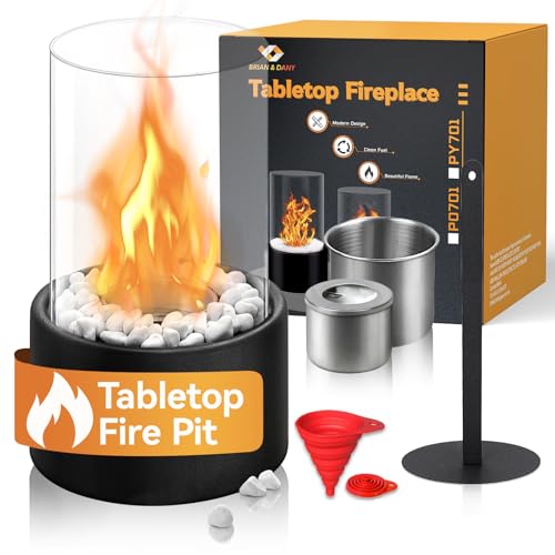 BRIAN &amp; DANY Tabletop Fire Pit, Mini Portable Indoor Fire Pit Tabletop Fireplace, Ethanol Table Top Firepit Bowl Decor Home Patio Balcony Outdoor, Black
