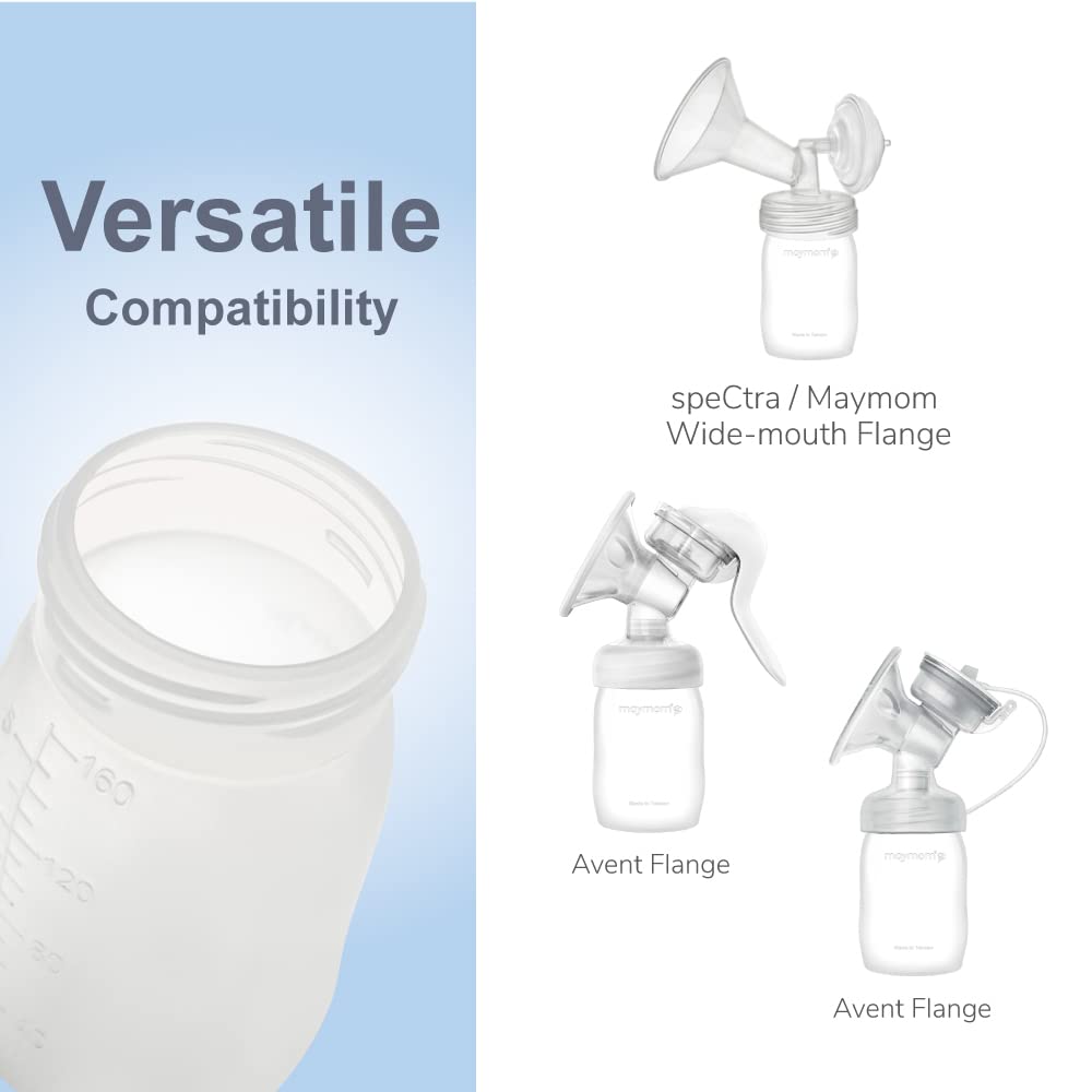 Maymom Wide Neck Breastmilk Collection n Storage Bottle 5.4 oz; Re-markable SureSeal Disc. Compatible with Spectra S2 Spectra S1 Spectra 9 Plus.