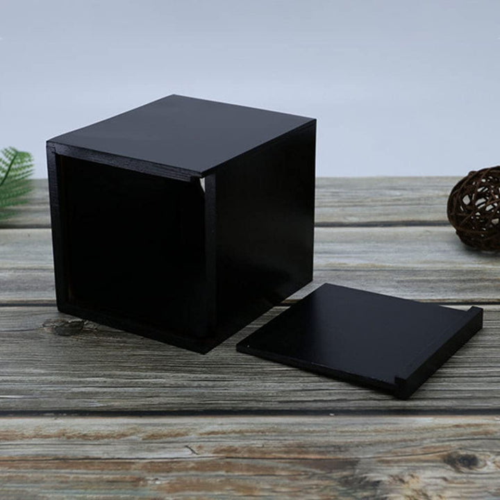 Square Tissue Box Cover, Matt Black Tissue Box Holder, Modern Bamboo Facial Paper Holder for Kitchen, Countertop, Bathroom, Desktop, Living Room, Car, Office