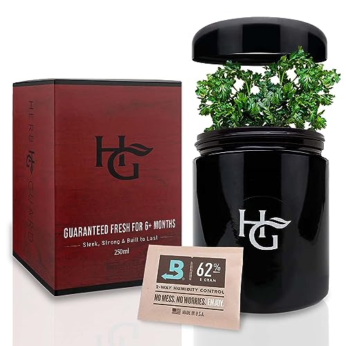 Herb Container - Half Oz Smell Proof Jar & Humidity Pack (250 ml) Airtight UV Protection Keeps Herbs Fresh for Months
