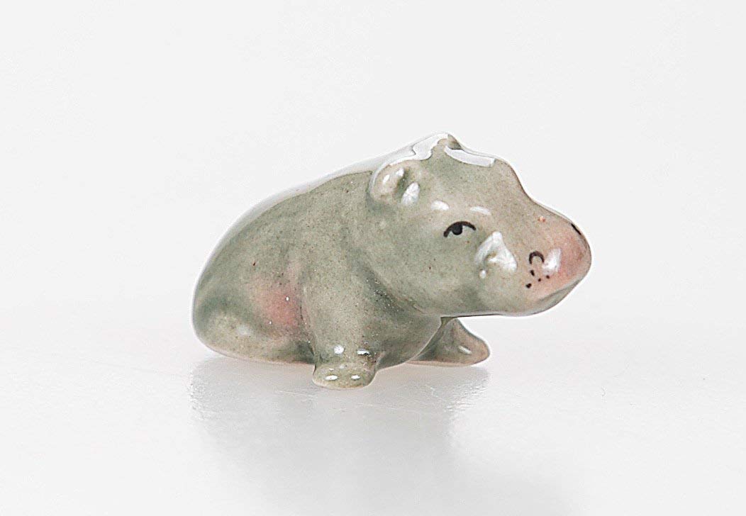 Tiny 1¼ Gray Sitting Hippopotamus Figurine - Miniature Hand Made Painted Ceramic Hippo African Aquatic Mammal Wildlife Animals Cute Porcelain Decorative Collectible Figures Décor Gifts