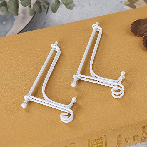 4 Inch White Iron Small Plate Stand Holder, Picture Easel, Display Stand for Cookie, Photo,Placecard or at Weddings, Birthday Party(4 Pack)