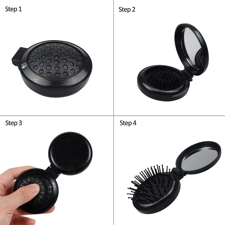 Black : LOUISE MAELYS 1Pcs Folding Mini Pocket Hair Comb with Mirror Travel Set Gift Idea