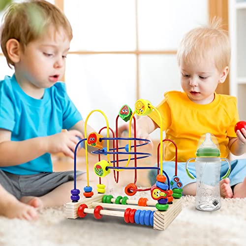 Bead Maze Toy Wooden Toddler Roller Coaster Abacus for Toddlers 1-3 Montessori Activity Cube for Kids First Birthday Gifts for Boys Girls 1 2 3 Years