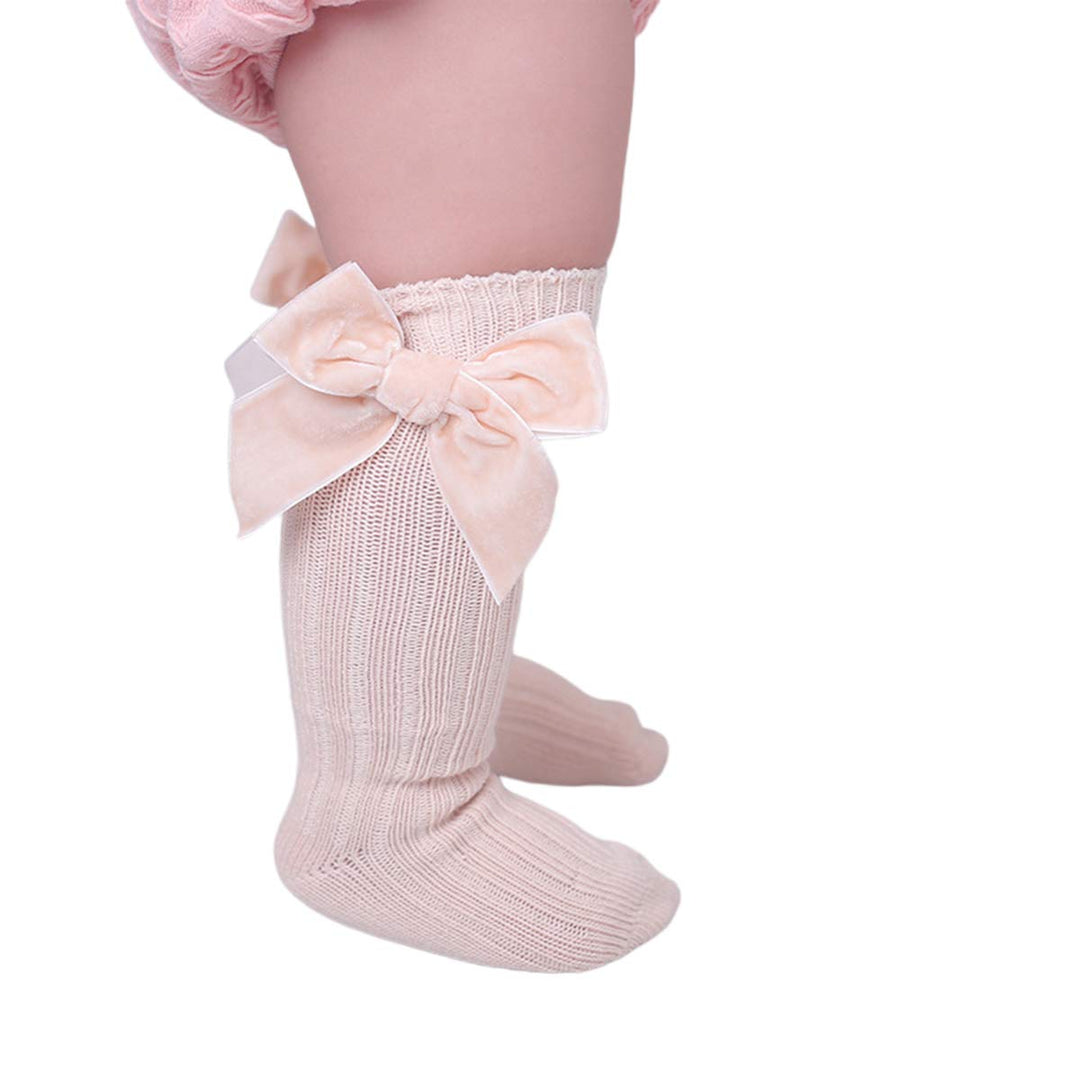 4-Pack Baby Girls Knee High Socks Infants Toddlers Bow Knit Socks Cotton Tube Ruffled Stockings (Assorted 4pk,0-12 Months)