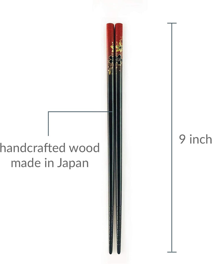 3687, Travel Chopsticks with Case Reusable Chinese Korean Japanese Bamboo Portable Chop Sticks Utensil Dishwasher Safe Made in Japan, Yuzen Red