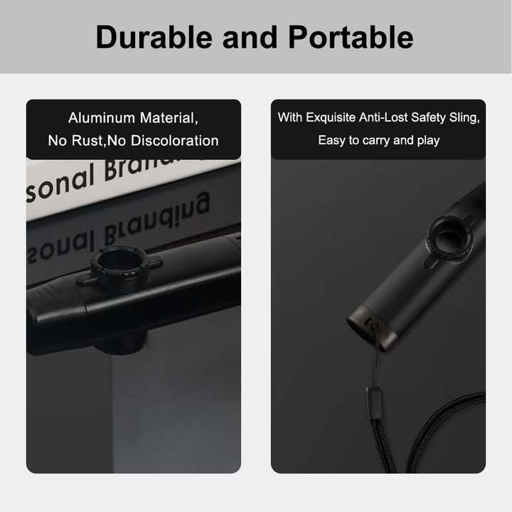Upgrade Metal Kazoo, Adjustable Tone Professional Aluminum Alloy Kazoo with Five Flute Diaphragms, Food Grade Mouthpiece with Cover and Sling Design Kazoos for Kids/Adults/Music Lovers (Black Kazoo)