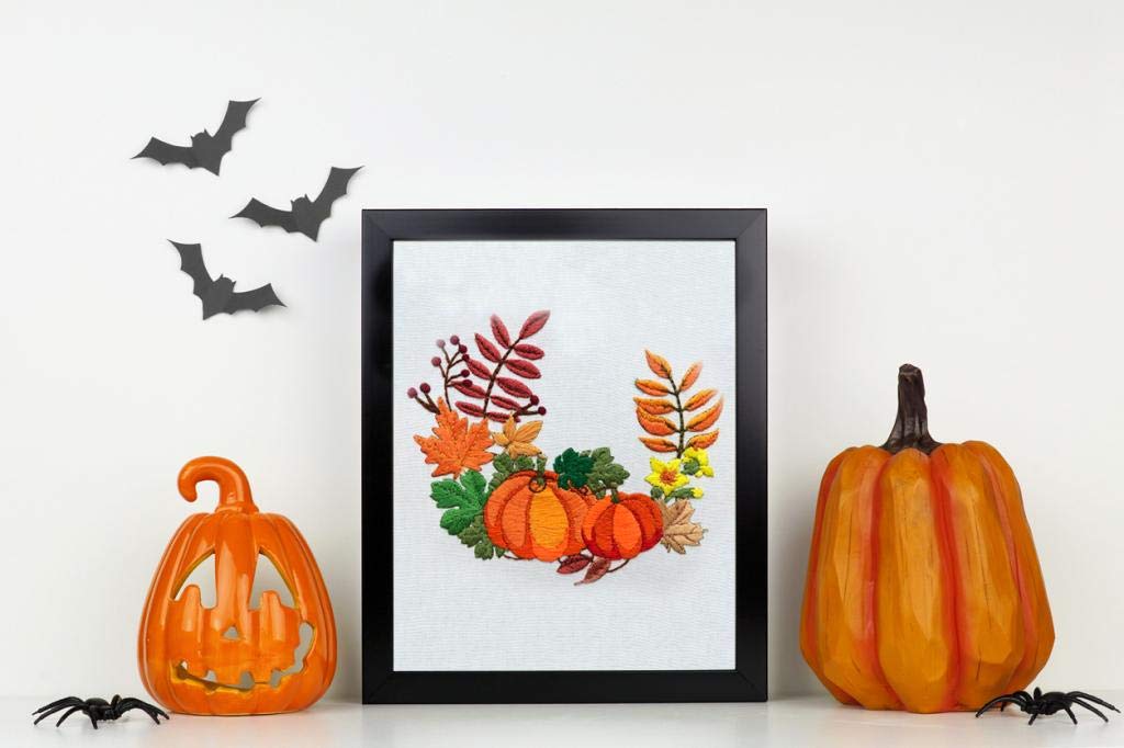 Beginners Embroidery Kit Fall Pumpkin Wreath Cross Stitch Adults DIY Needlepoint Crafts Kits