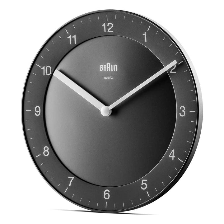 Braun Classic Analogue Wall Clock with Quiet Quartz Movement, Easy to Read, 20cm Diameter in Black, Model BC06B.
