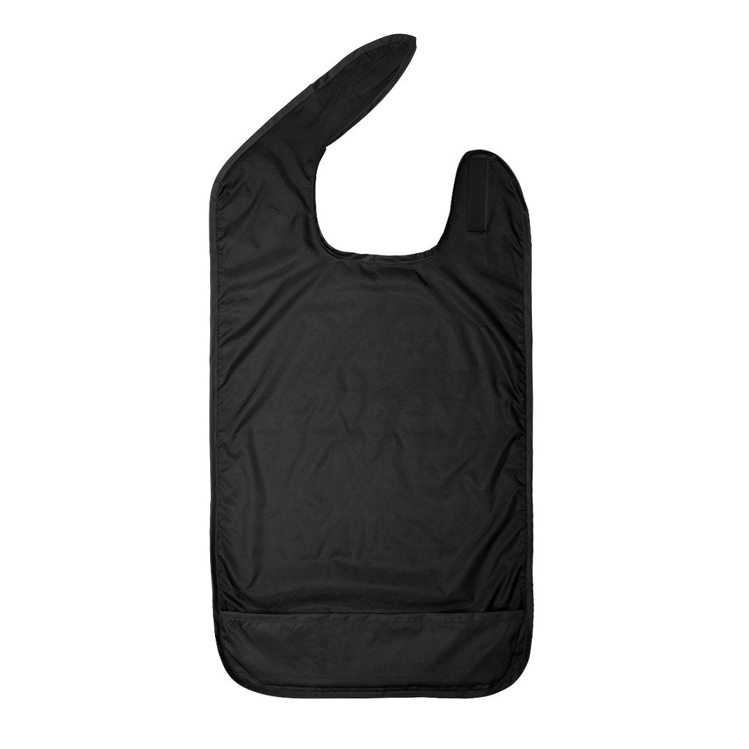 Adult Bib - Waterproof, Crumb Catcher, Clothing Protector, Extra Long, Black