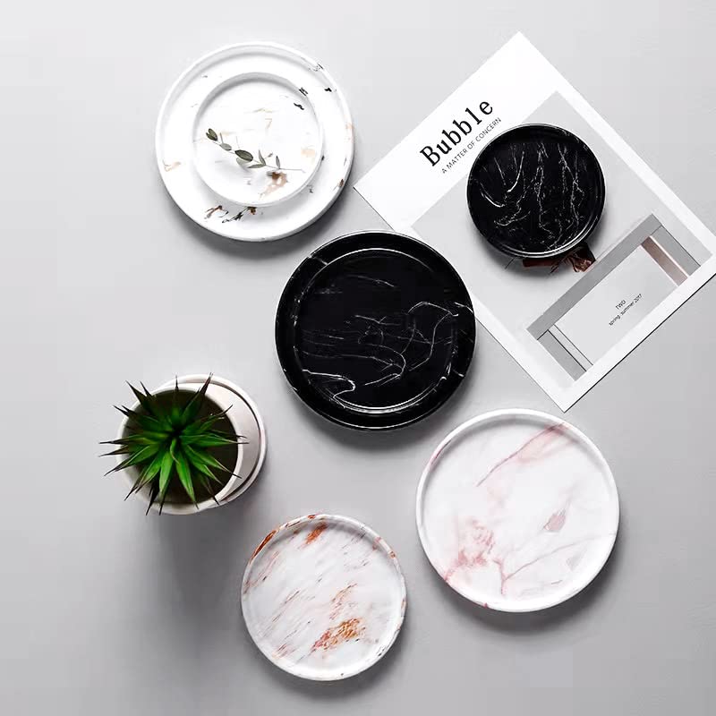 Elegant Marbled Round Jewelry Dish Key Holder, Black Ce