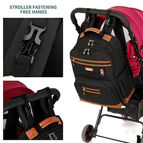 BILLITON AMSHI Diaper Bag, Diaper Bag Backpack for Baby Large Capacity,Baby Bag with Insulated Pockets Multifunctional Diaper Bags for Unisex Waterproof Baby Bags Maternity Bag,Black