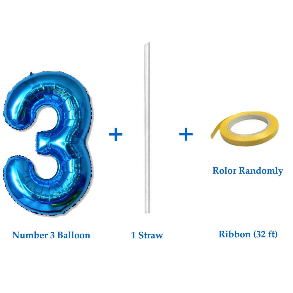 40 Inch Jumbo Blue Number 3 Balloon Giant Balloons Prom Balloons Helium Foil Mylar Huge Number Balloons for Birthday Party Decorations/Wedding/Anniversary