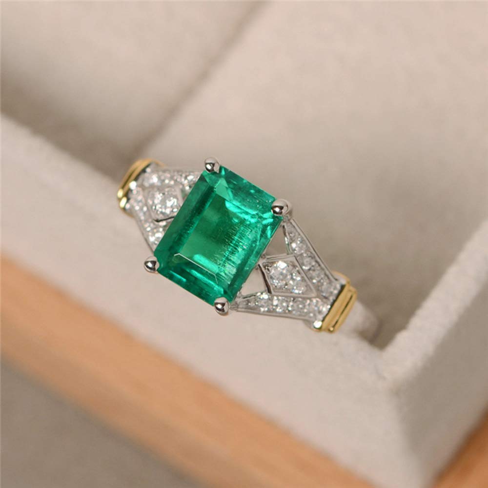Fashion Jewelry Elegant Women 14k White Gold Filled Square Cut Emerald Gemstone Birthstone Wedding Bridal Band Ring Size 6-10 (7)
