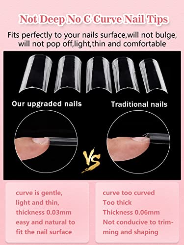 504Pcs XXL No C Curve Nail Tips for Acrylic Nails Professional Set, Straight Square Clear Nail Tips Half Cover Long Fake Nails, Ballerina Shaped French Nails for Nail Salon and DIY Nail Art