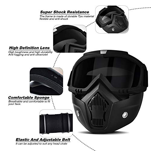 BOLLFO Motorcycle Goggles Mask Detachable Face Mask for