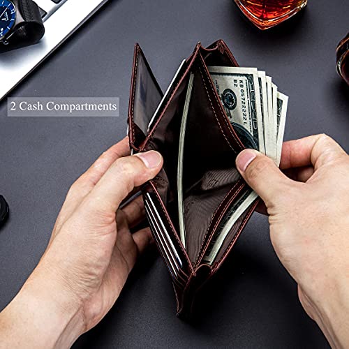 Large Capacity Genuine Leather Bifold Wallet/Credit Card Holder for Men with 15 Card Slots QB-027 (Brown)