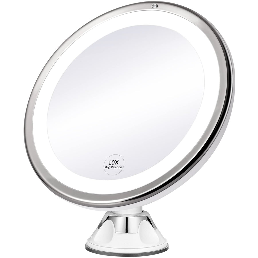 7.8 inch 10X Magnifying Makeup Mirror with Lights, Dimmable Lighted Magnifying Mirror for Bathroom, Dual Power Supply, Powerful Suction Cup, USB or Battery Operated