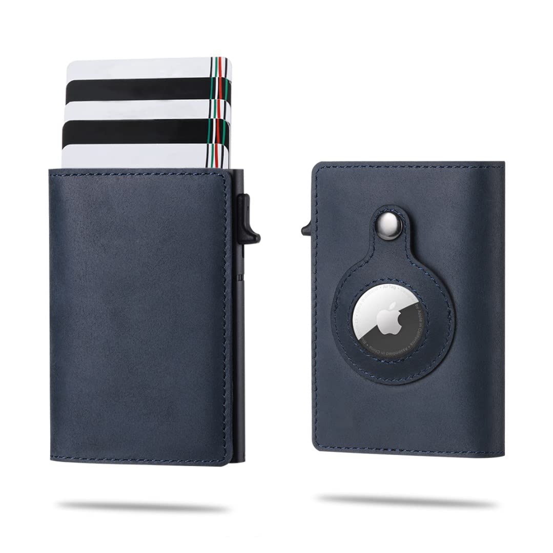 Airtag Wallet Case - Genuine Designer Leather Wallet for Men - 5-6 Pop Up Credit Cards Money Holder, RFID Blocking - Slim, Thin, Trifold Wallet Air Tag Holder - Magnetic Close (Carbon Fiber)